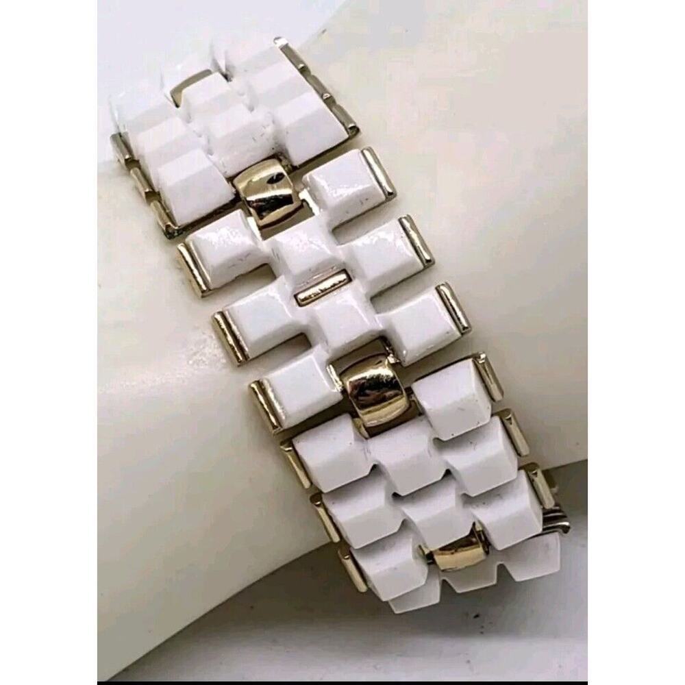 Vintage Bracelet White Gold & White Lucite Plastic Chunky 1950s Monet